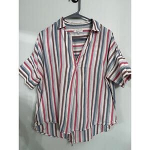 Madewell Striped Popover Top Size Medium | Relaxed Fit Short Sleeve Blouse